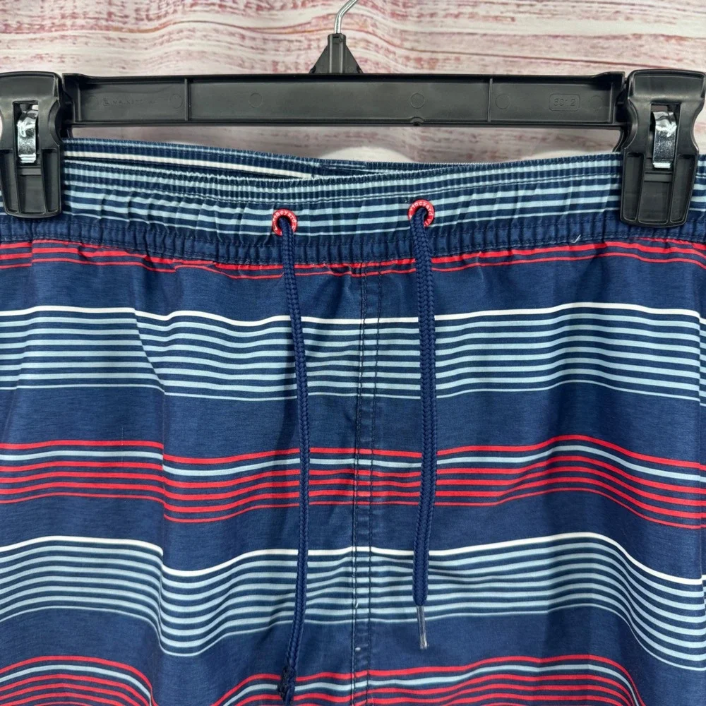 Vineyard Vines Swim Trunks Mens Medium Navy Blue Red Striped Board Shorts Mesh